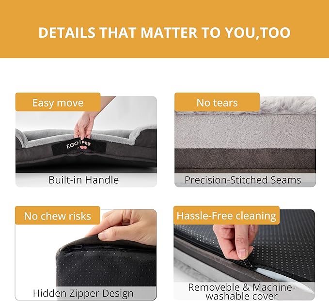 EGOHOME Orthopedic Dog Bed for Medium Dogs, Waterproof Memory Foam Medium Pet Beds with Sides,Egg-Crate Charcoal Foam Sofa with Removable Cover & Non-Slip Base, Grey, 30x20x6.5 Inch