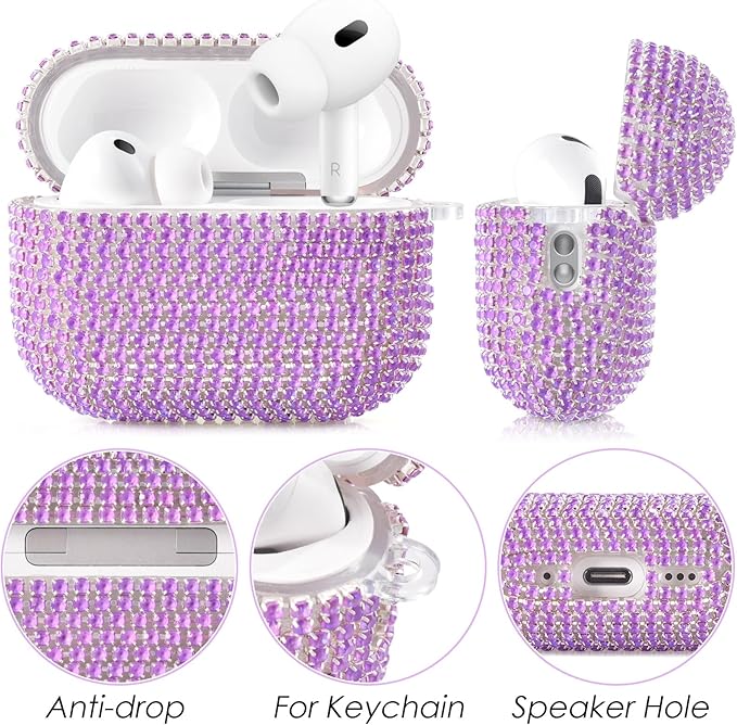 Bling Airpods iPods Pro 3 Case Cover 2025, VISOOM Rhinestone Airpods Pro 3 Cases Cute Glitter Jewelry Airpod iPod Pro3 Cases for Sparkly Apple AirPods iPods Pro 3rd Gen Case with Keychain for Women