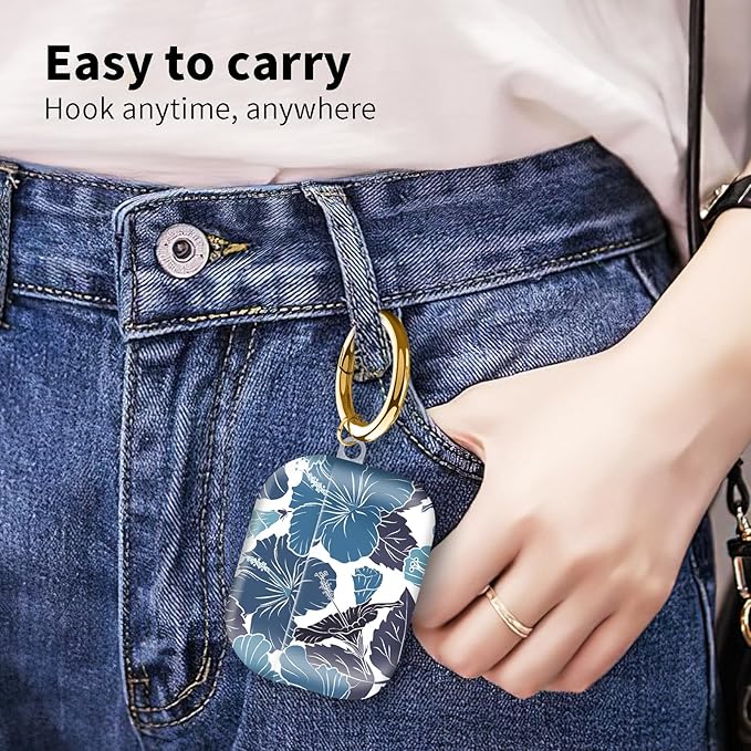 Compatible with Airpod pro 2nd/1st Generation Case Cover with Gold Round Keychain Cute Pattern Hard & Anti Slip Cover for Men Women & Girls（Lotus Leaf）