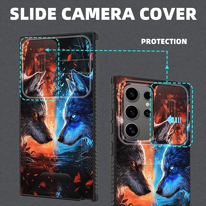 for Galaxy S26 Ultra Case Built in Slide Camera Lens Cover,Heavy Duty Shockproof Protection Dual Layer Case for Samsung Galaxy S26 Ultra 6.9" 2026,Cool Wolf