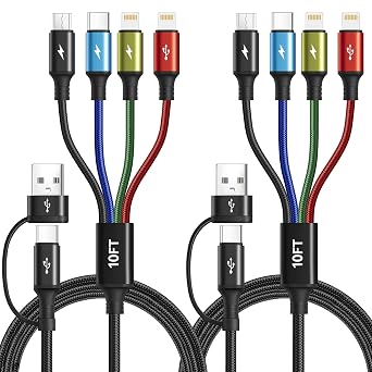 6 in 1 Multi Charging Cable, USBA/C Universal Charging Cords, 2 Pack 10Ft - Image 2
