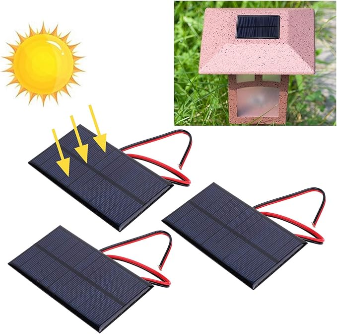 1W 6V Mini Solar Panel, 3PCS Polysilicon Cell Charger Module with 30cm Cable for Solar Lawn Lights Solar DIY System Kit
