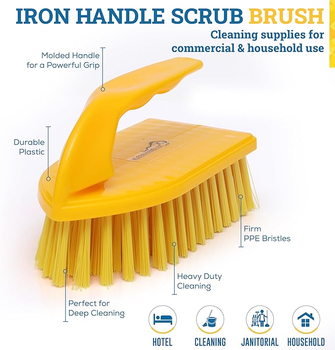 KLEEN HANDLER Iron Handle Scrub Brush for Household & Commercial Cleaning for Shower, Bathroom, Sink, Kitchen, Bathtub, Floor Scrubbing, 1 Pc - Yellow