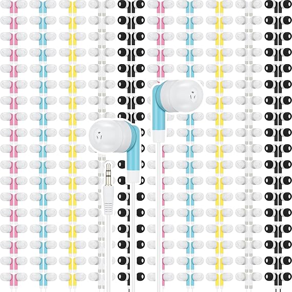 Xuhal 400 Packs Bulk Earbuds Kids Wired Headphones Colorful in Ear Earphones Classroom Buds for Smartphones Laptop School Library Students Supplies, 5 Colors