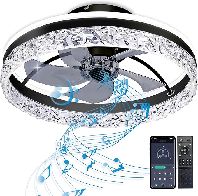 Ceiling Fan,Low Profile Ceiling Fan with Light,Flush Mount Ceiling Fan with Bluetooth Speaker, Smart Ceiling Fan,Bedroom Ceiling Fan-APP/Remote Control