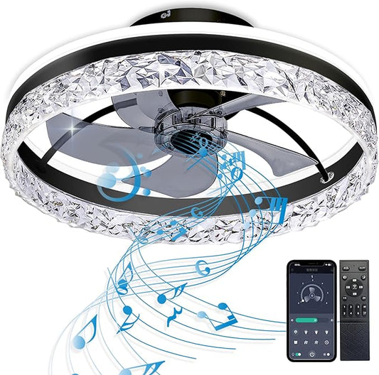 Ceiling Fan,Low Profile Ceiling Fan with Light,Flush Mount Ceiling Fan with Bluetooth Speaker, Smart Ceiling Fan,Bedroom Ceiling Fan-APP/Remote Control