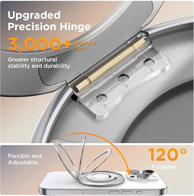 SURPHY Magnetic Phone Ring Holder for MagSafe, Cell Phone Grip Stand and Silicone Finger Ring Compatible with MagSafe Accessories, Kickstand for iPhone 16 15 14 13, Silvery