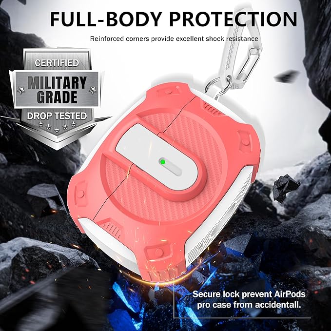 RFUNGUANGO for AirPods Pro 2 Case, Compatible with Airpods Pro Case 2nd / 1st Generation, Compatible with MagSafe, with Cleaning Kit and Keychain, Visible LED, Rosa