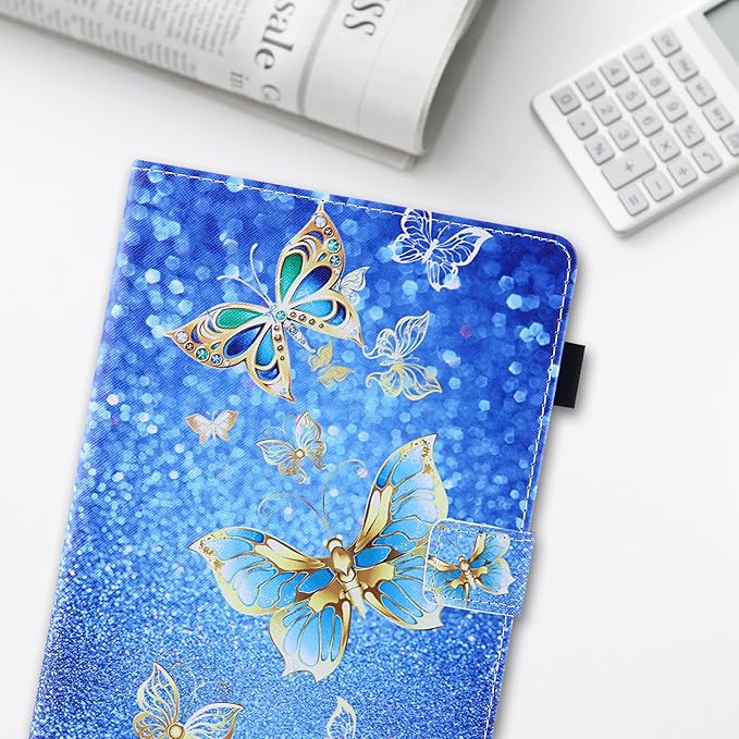 Dteck for Fire Max 11 Tablet PU Leather Protective Folio Fold Stand Case with Auto Sleep Wake, Adjustable Viewing Angles, 4 Card Slots, Slim Cute Case, Blue Butterfly