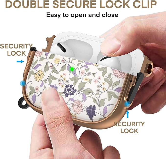 Maxjoy for AirPods Pro 3rd Generation Case with Lock, Floral AirPods Pro 3 Case Lock Protective Hard Air Pod Pro 3 Cover for Women Men with Keychain for Airpod Pro 3rd Gen Cover 2025