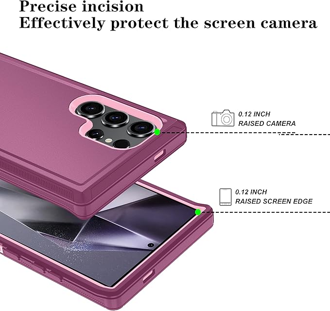 ONOLA Compatible with Samsung Galaxy S24 Ultra Case with HD Screen Protector, Heavy Duty Shockproof & Dropproof 3-Layer Cover Phone Case,WineRedPink