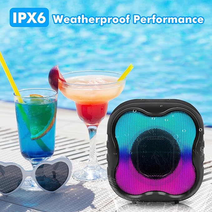 Cinolink Shower Bluetooth Speaker, IPX6 Waterproof Portable Speaker with Loud HD Sound RGB Lights for Home, Beaches Portable Wireless Outdoor Speakers