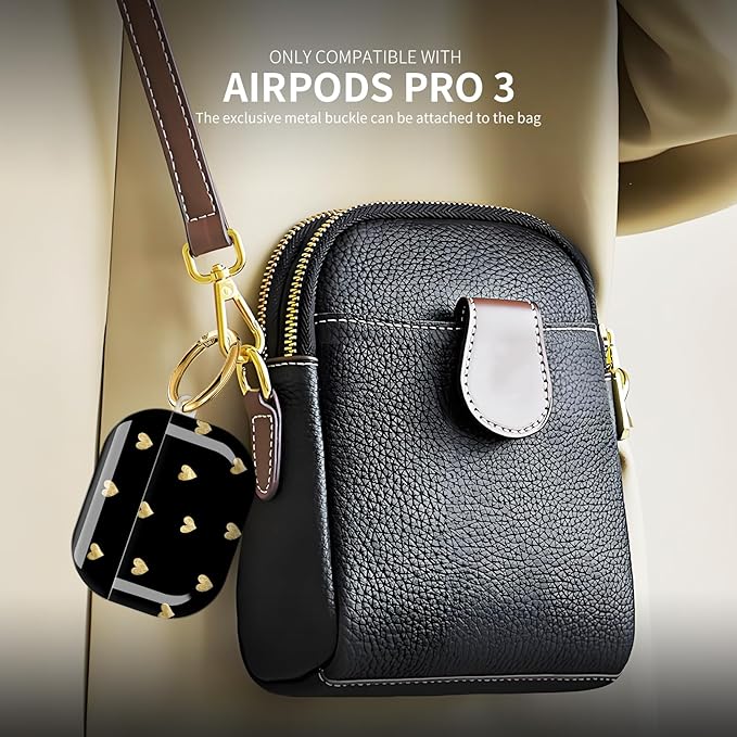 Compatible with AirPod Pro 3 (2025),Cute Case Cover for Women & Men, Full Protection Shockproof Hard Case with Keychain, Wireless Charging Case Accessories(Gold Hearts)