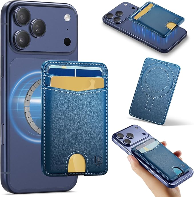 for Magsafe Wallet Magnetic Card Holder RFID Blocking, Strong Magnet Slim Wallet Stick on Phones and Cases for iPhone 17/16/15/14/13/12/ Pro/Max/Plus, Blue