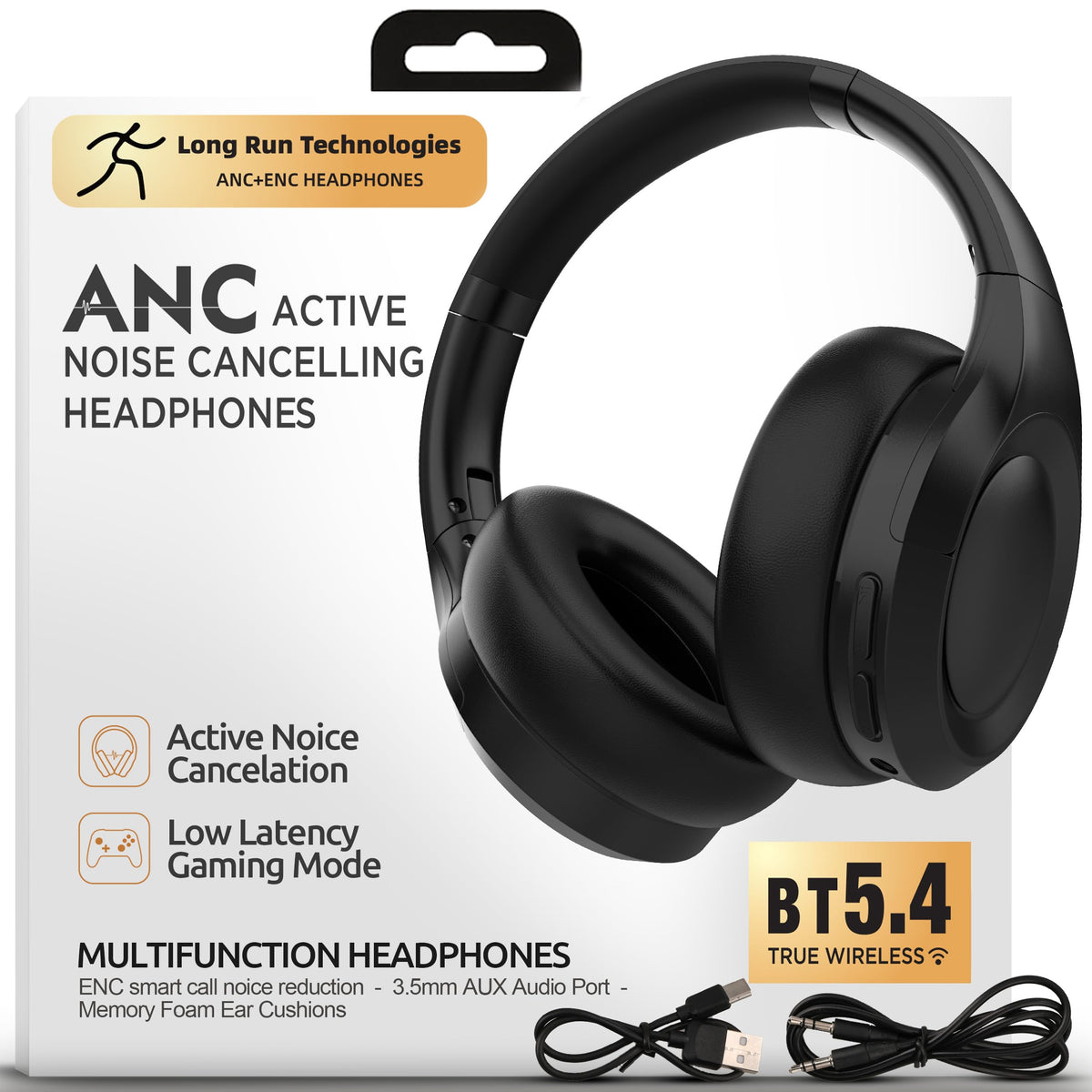 Active Noise Cancelling Headphones, Bluetooth Over Ear, Hi-Fi Stereo,100H Playback Time, High-Resolution Audio, Water Resistant, Deep Bass, Memory Foam Ear Cups, Home, Office, Studio,Travel, Work, Gym