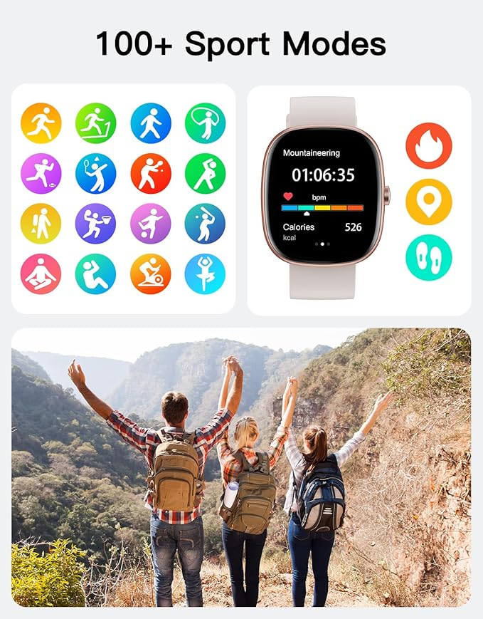 Fitness Tracker with Call Function, 1.85” Fitness Watch for Women and Men, 24/7 Heart Rate & Blood Oxygen Monitor, Sleep Tracker, 100+ Sport Modes, IP68 Waterproof (Starlight)