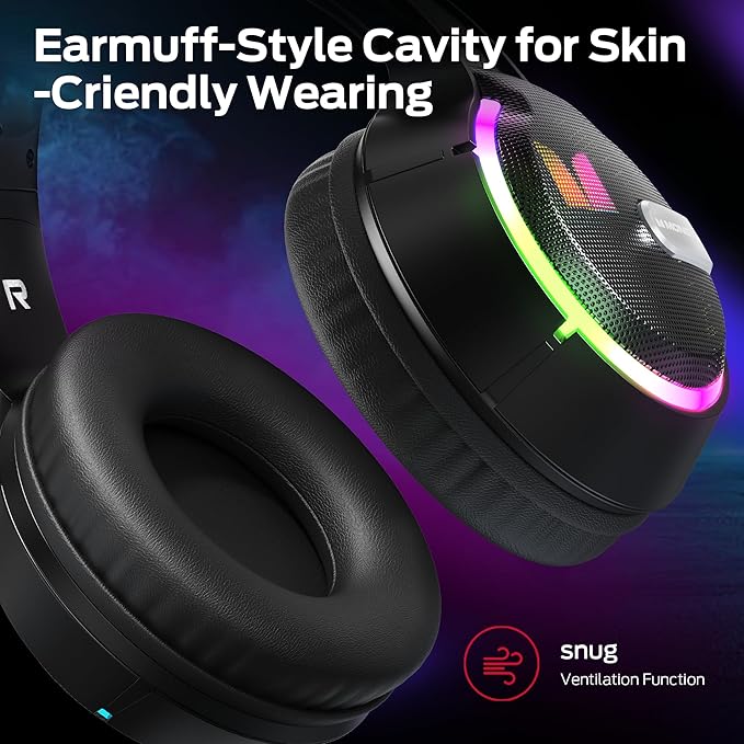 Monster Mission 320 Gaming Headset for PS5, PS4PC,Switch,Noise Cancelling Over Ear Headphones with Mic, LED Light, 7.1 Surround Sound,Gifts