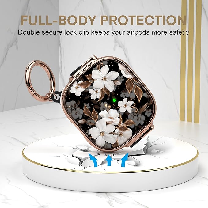 Maxjoy for AirPods 4 Case with Lock, Flower AirPods 4 Case Lock Protective Hard Cute AirPod 4 Generation Cover for Women Men with Keychain Clip for AirPod 4th Generation Cover 2024, Floral