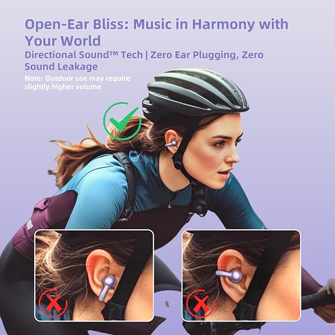 Elegant Touchscreen Clip-On Earbuds, Wireless Open Ear Headphones with 1.3" Color Display, Bluetooth 6.0, 50H Playtime, Ultra-Light 4.1g, IPX5 Waterproof, Perfect for Yoga/Running/Workouts,purple