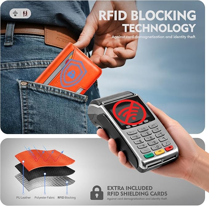 Antsturdy for Magsafe Wallet Stand with Holder,PU Leather RFID Blocking Card Holder,5 Card Slots,Strong Magnet Minimalist Flip Folio Kickstand for iPhone 17/16/15/14/13/12/Pro/Max/Plus/Air,Orange