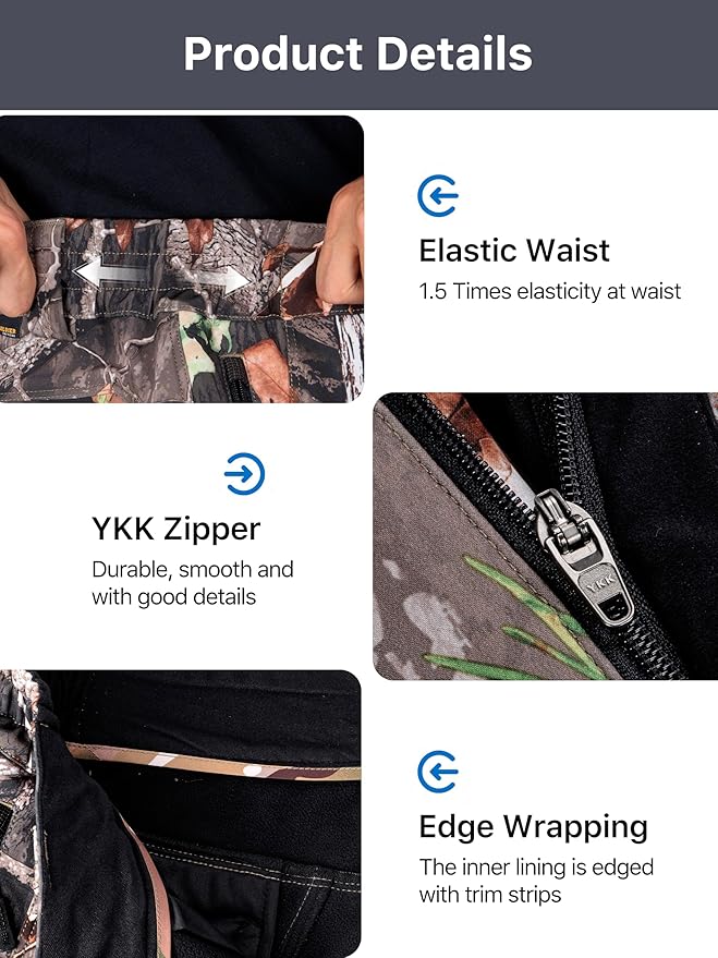 FREE SOLDIER Men's Fleece Lined Outdoor Cargo Hiking Pants Water Repellent Softshell Snow Ski Pants with Zipper Pockets