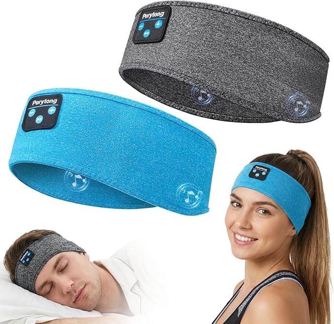 Perytong 2 Pack Sleep Headphones Bluetooth 5.4 Headband, Sleeping Headband Headphones for Side Sleepers, Sweat Resistant Headband Earphones with Built-in Stereo Speakers for Sport Travel Yoga Jogging