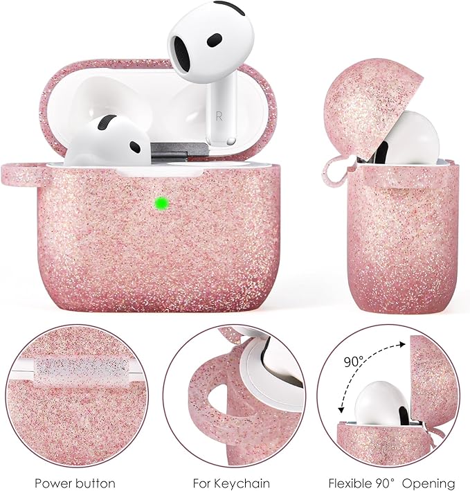 Case for Apple Airpods 4 - VISOOM Airpods 4 Cases 2024 Cover Women Anti-Drop Silicone iPods 4 Earbuds Wireless Accessorie Charging Cases Girl Bling Keychain for Airpod iPods 4th Generation
