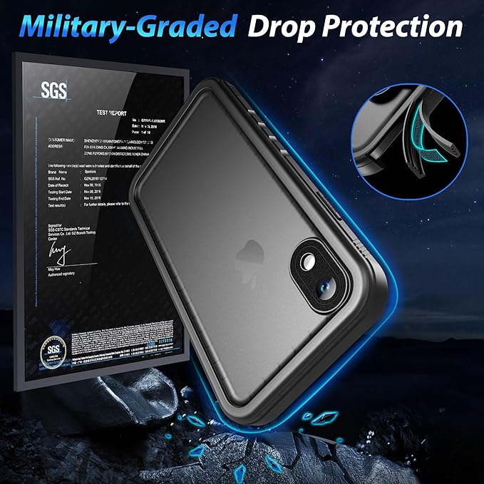 SPORTLINK for iPhone XR Waterproof Case, Waterproof Shockproof Snowproof with Built-in Screen Protector Slim Case for iPhone XR 2018 Release (6.1 inch) Black