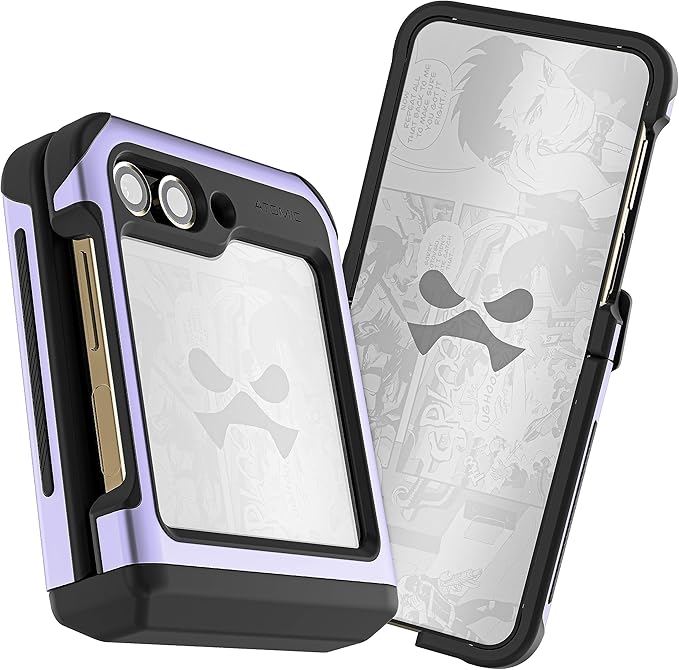 Ghostek Atomic Slim Samsung Z Flip 5 Case - Clear Back with Purple Aluminum Bumper, Shockproof & Dual Layer Protective Phone Case, Limited Edition Color for 2023 Galaxy Z Flip 5 Case (6.7") (Purple)