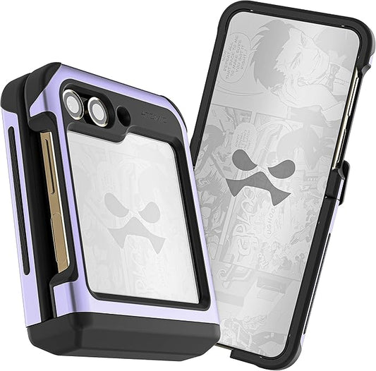 Ghostek Atomic Slim Samsung Z Flip 5 Case - Clear Back with Purple Aluminum Bumper, Shockproof & Dual Layer Protective Phone Case, Limited Edition Color for 2023 Galaxy Z Flip 5 Case (6.7") (Purple)