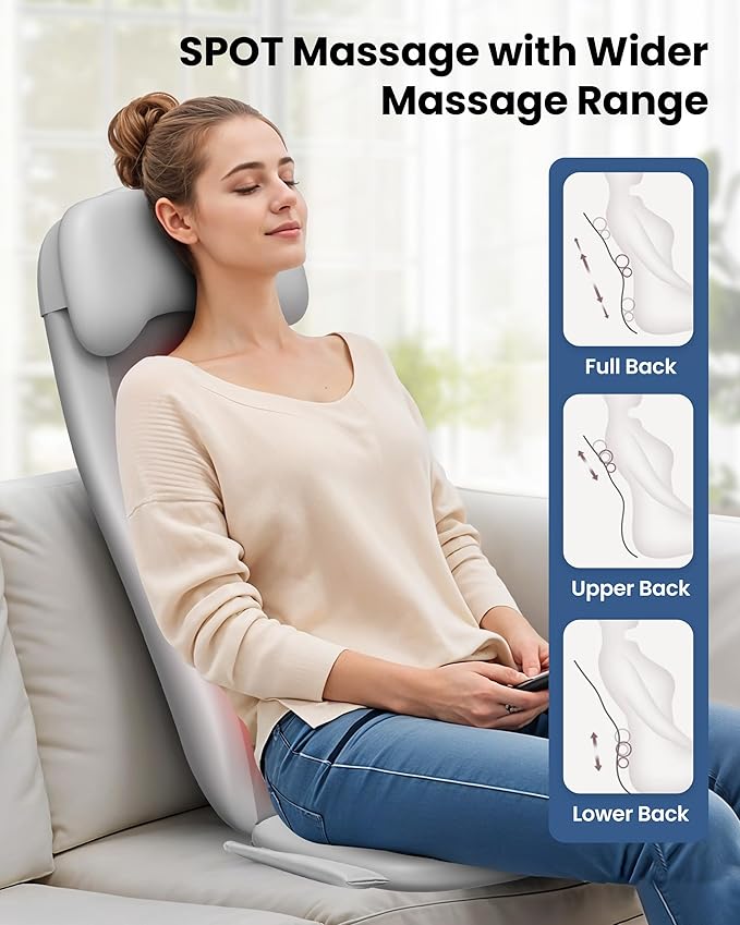 COMFIER Shiatsu Back Massager with Heat, Deep Tissue Kneading Chair Massager with Vibration, 2D/3D Shiatu Massage Seat Cushion, Full Back Massage Chair Pad, Gifts for Men Women