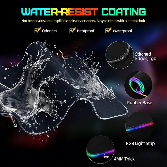 Mouse Pad with Wireless Charging, RGB Gaming Mousepad, Large Desk Mat with Ultra-Smooth Surface, Non-Slip Mouse Mat, Waterproof Computer Keyboard Pad with 18W QC Power Adapter, 800x400x4MM, Black