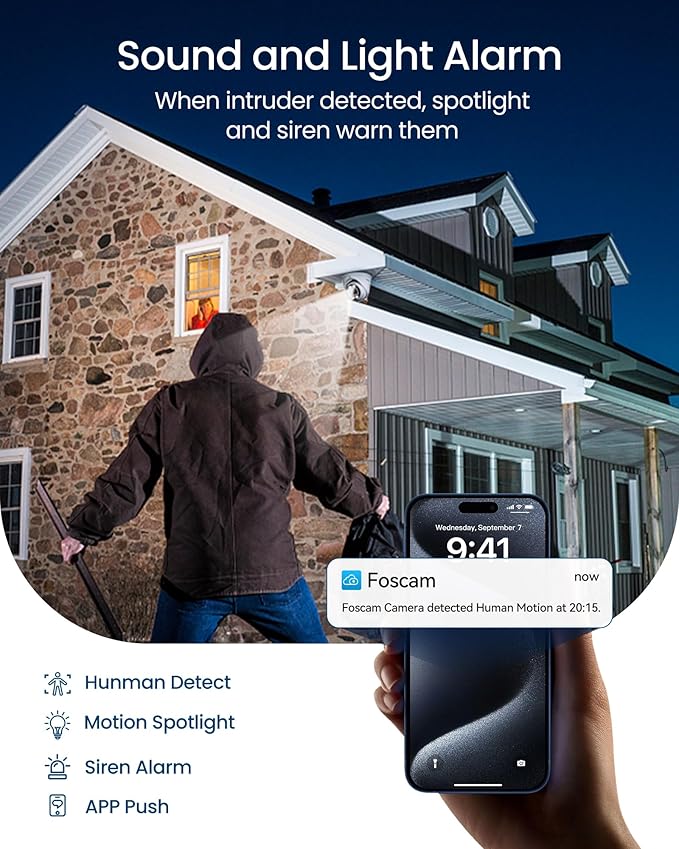 FOSCAM 5MP Security POE IP Camera Outdoor/Indoor, T5EP 3K Home Security Surveillance Cameras with 2-Way Talk, AI Detect Human/Vehicle,Color Night Vision, Spotlight, Compatible with Alexa IP66