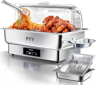 PYY Electric Chafing Dish Buffet Set – Roll Top, Stainless Steel Chafer with Side Handles, Clip Storage Plate & 2 Half-Size Pans for Catering Parties Weddings - Image 1