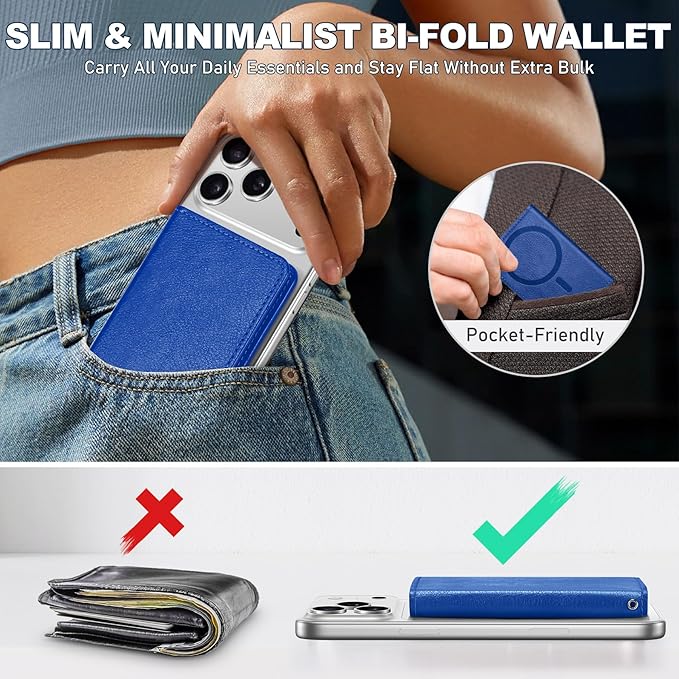 TUCCH for Magsafe Phone Wallet, RFID Blocking [6 Card Slots] [Clear ID Window] PU Leather Folio Women Men Magnetic Card Wallet for iPhone 17 16 15 14 13 12/Pro/Pro Max/Plus/Air, Klein Blue