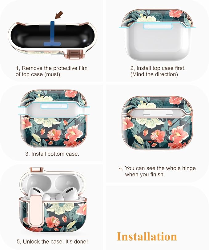 TATOFY for AirPods Pro 2nd Generation Case with Lock Carabiner Cleaner, Slim AirPod Pro 1st & 2nd Hard Case Cover, Compatible with MagSafe (Blue)