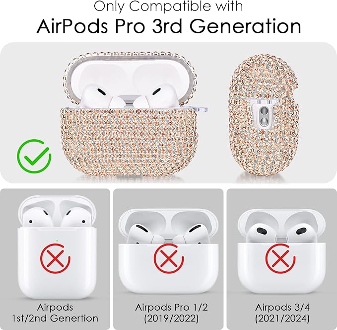Case for Apple Airpods Pro 3 Case Cover 2025, VISOOM Bling Jewerly Airpods iPods Pro3 Cases Cute Glitter Diamond Airpod iPod Pro3 Cases Rhinestone AirPods iPods Pro 3rd Gen Cas with Keychain for Women