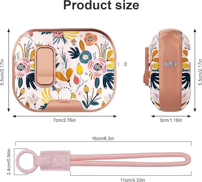 for AirPods Pro 3 Case(2025) with Secure Lock Clip and Phone Stand,Floral Girly Style Protective Cover with Cleaning Kit and Hand Strap for Apple AirPod Pro 3 Generation (Palm Petals)