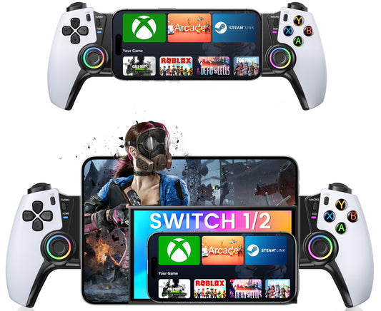 KICKDOT Wireless Phone Controller for iPhone/Android/iPad mini with Hall Joystick, LED Mobile Gaming Controller for iOS Support Xbox Cloud, Steam Link, GeForce Now, Arcade,Call of Duty, Roblox