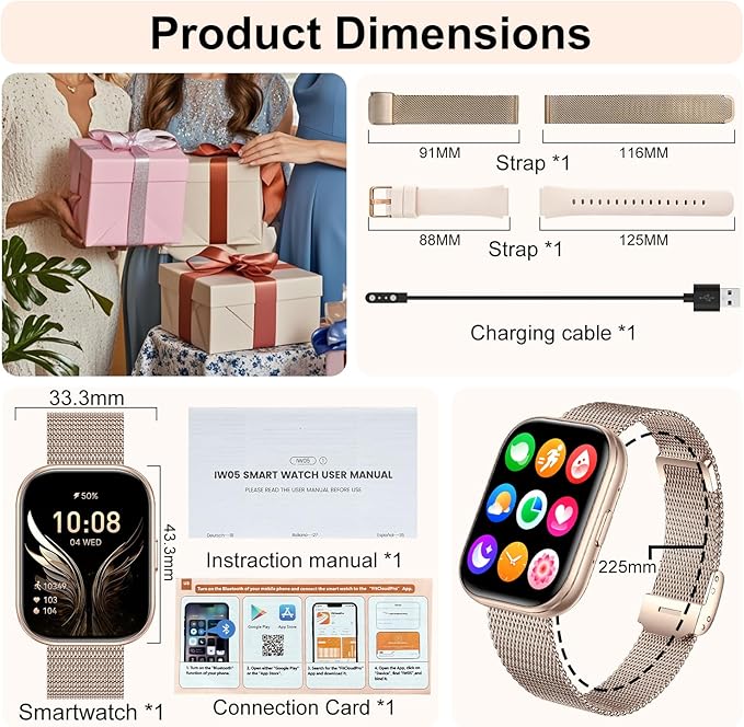 Smart Watches for Women Men, 1.75" HD Screen Smartwatch Answer/Make Calls, Fitness Activity Tracker with Heart Rate SpO2 Sleep Monitor, 120+ Sports Modes, IP68 Waterproof (Rose Gold)