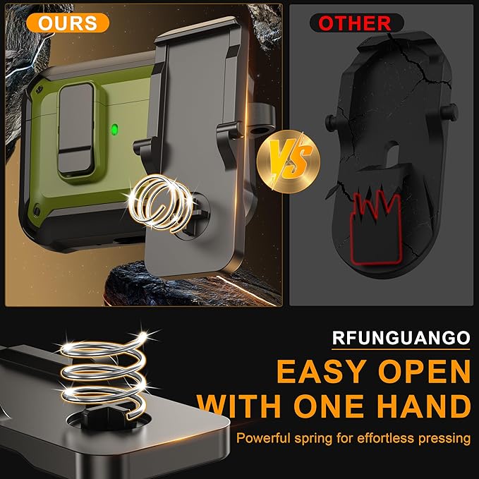 RFUNGUANGO AirPods Pro 3 Case (2025) with Safety Lock and Automatic Pop-up, Compatible with Airpods Pro 3rd Generation Case, Magnetic Lid, Compatible MagSafe, Hard Shockproof Protective, Dark Green