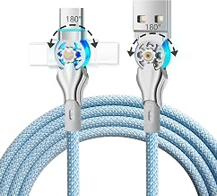YACSEJAO Dual 180° Rotating USB Type C Cable 6.6FT 65W