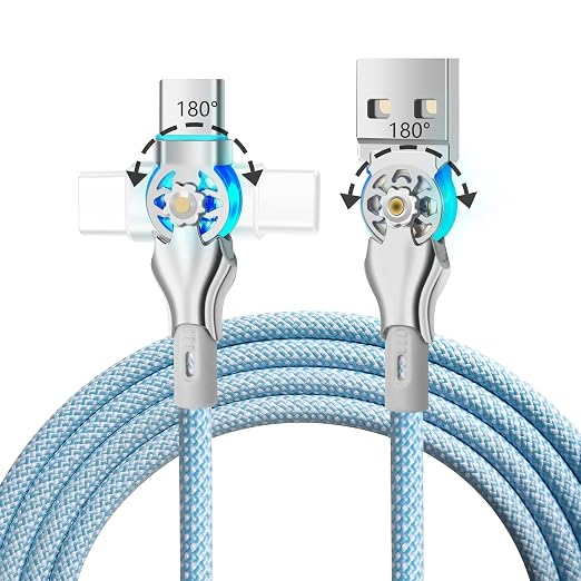 YACSEJAO Dual 180° Rotating USB Type C Cable 6.6FT 65W