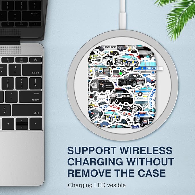 Maxjoy Compatible with AirPods 2nd Generation Case Cover, Cute Flowers Soft Protective for AirPod Gen 1&2 Charging Case,Police Car Lanyard