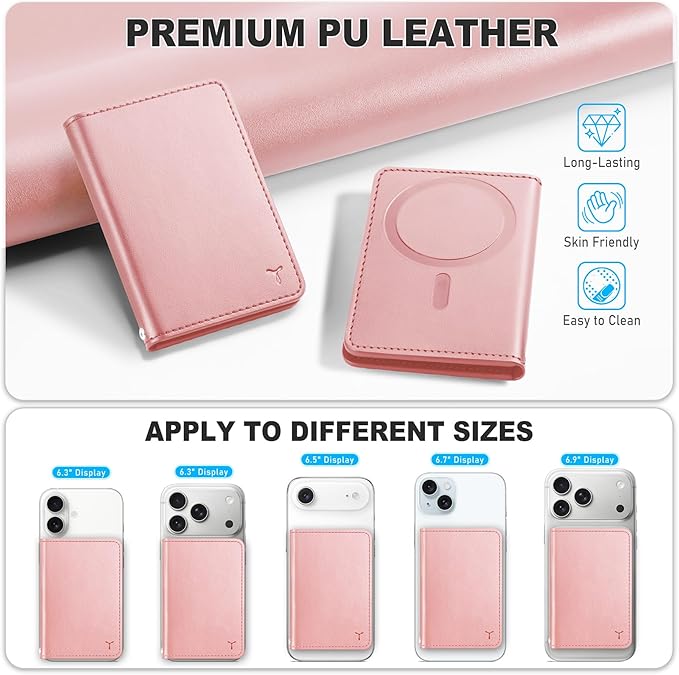 TUCCH for Magsafe Wallet, 6 Card Holders with [ID Window] [RFID Blocking] for iPhone 17/16/15/14/13/12/Pro/Pro Max/Air/Plus Series, PU Leather Magnetic Card Wallet for Men Women, Rose Gold