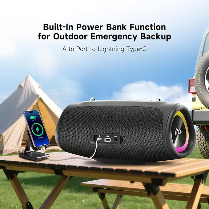 Portable Loud Bluetooth Speaker, 60W Large Subwoofer Speakers Wireless Bluetooth 5.3 with Powerbank USB Charge Out,Rugged Outdoor for Party,Beach,Golf,Pool,Shower,Valentines Day Gifts