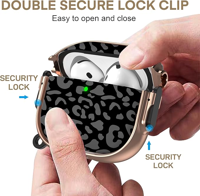 Maxjoy for AirPods 4 Case with Lock, Cute AirPods 4 Case Lock Protective Hard AirPod 4 Generation Cover for Women Men with Keychain Clip for AirPod 4th Generation Cover 2024, Grey Leopard