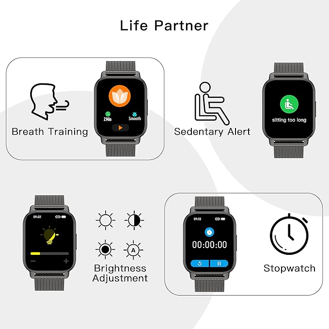 Popglory Smart Watch Answer/Make Calls, 1.85'' Smartwatch with AI Voice Control, Blood Pressure/SpO2/Heart Rate Monitor, Fitness Tracker Watch 2 Straps for Men Women for iOS Android Phones