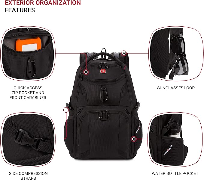 SwissGear 1900 Scansmart Mini/Slim Version, Fits Most 13 Inch Laptops and Tablets, TSA Friendly Backpack, Black
