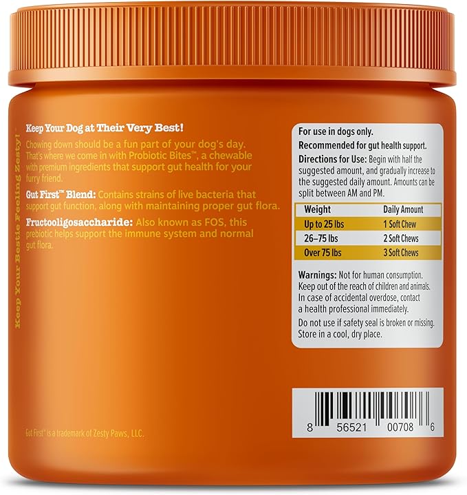 Zesty Paws Probiotics for Dogs - Digestive Enzymes for Gut Flora, Digestive Health, Diarrhea & Bowel Support - Clinically Studied DE111 - Dog Supplement Soft Chew for Pet Immune System - Pumpkin